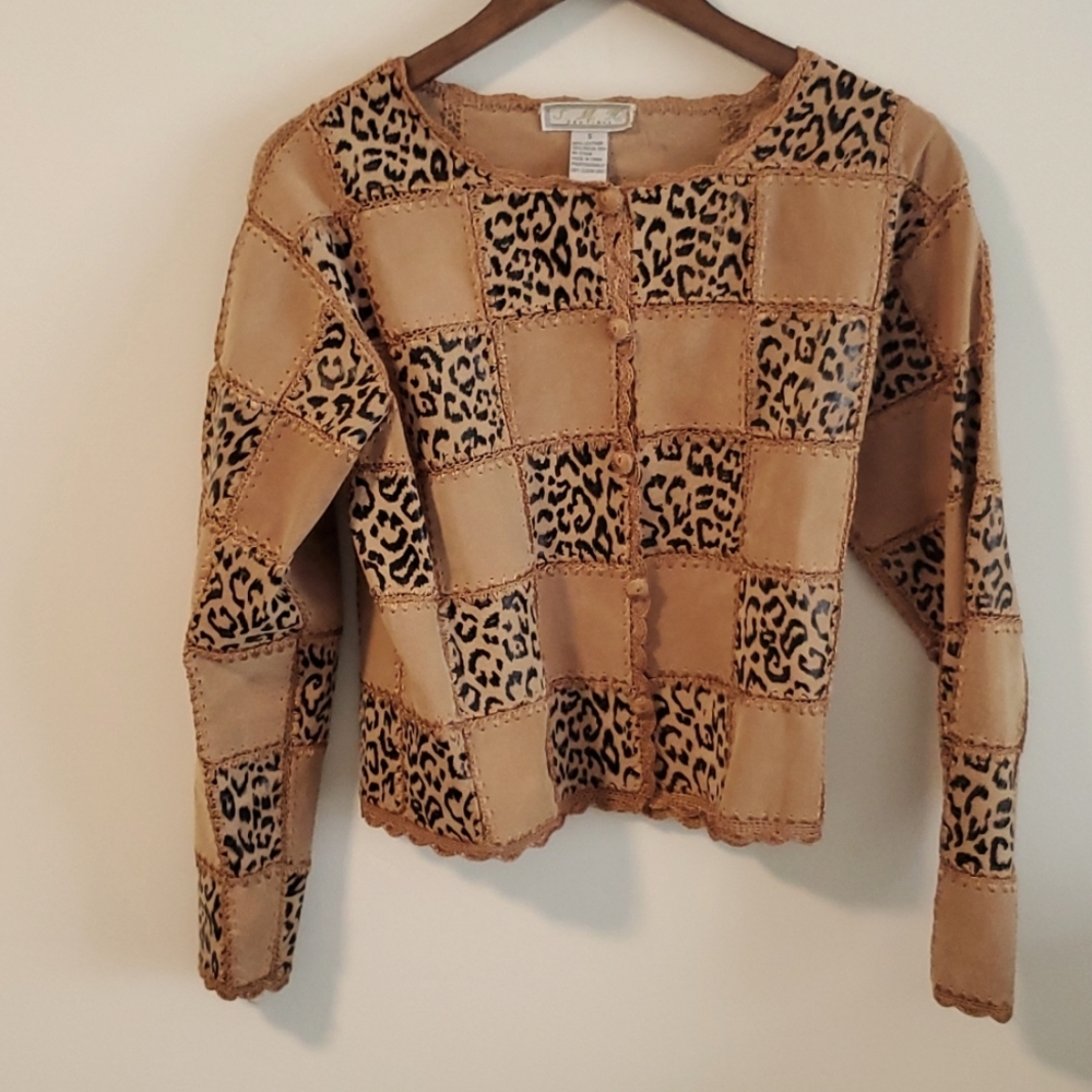 Quilted Patchwork Leather Leopard Animal Print Bl… - image 1